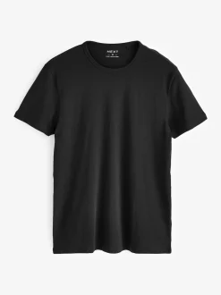 Zwart - Slim Fit - Set van 2 100% katoenen T-shirts met laagjes
