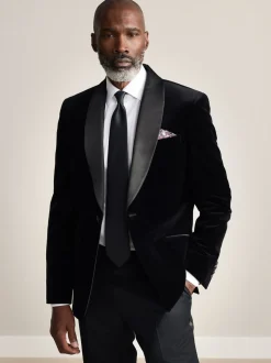 Zwart - Slim Fit - Signature Pontoglio Italiaanse fluwelen blazer met sjaalkraag