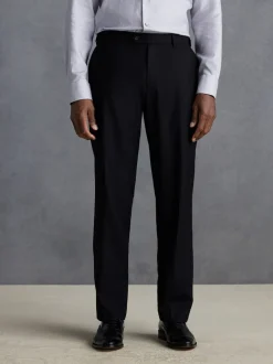 Zwart - Slim Fit - Signature - 100% Wollen broek met Motion Flex-tailleband