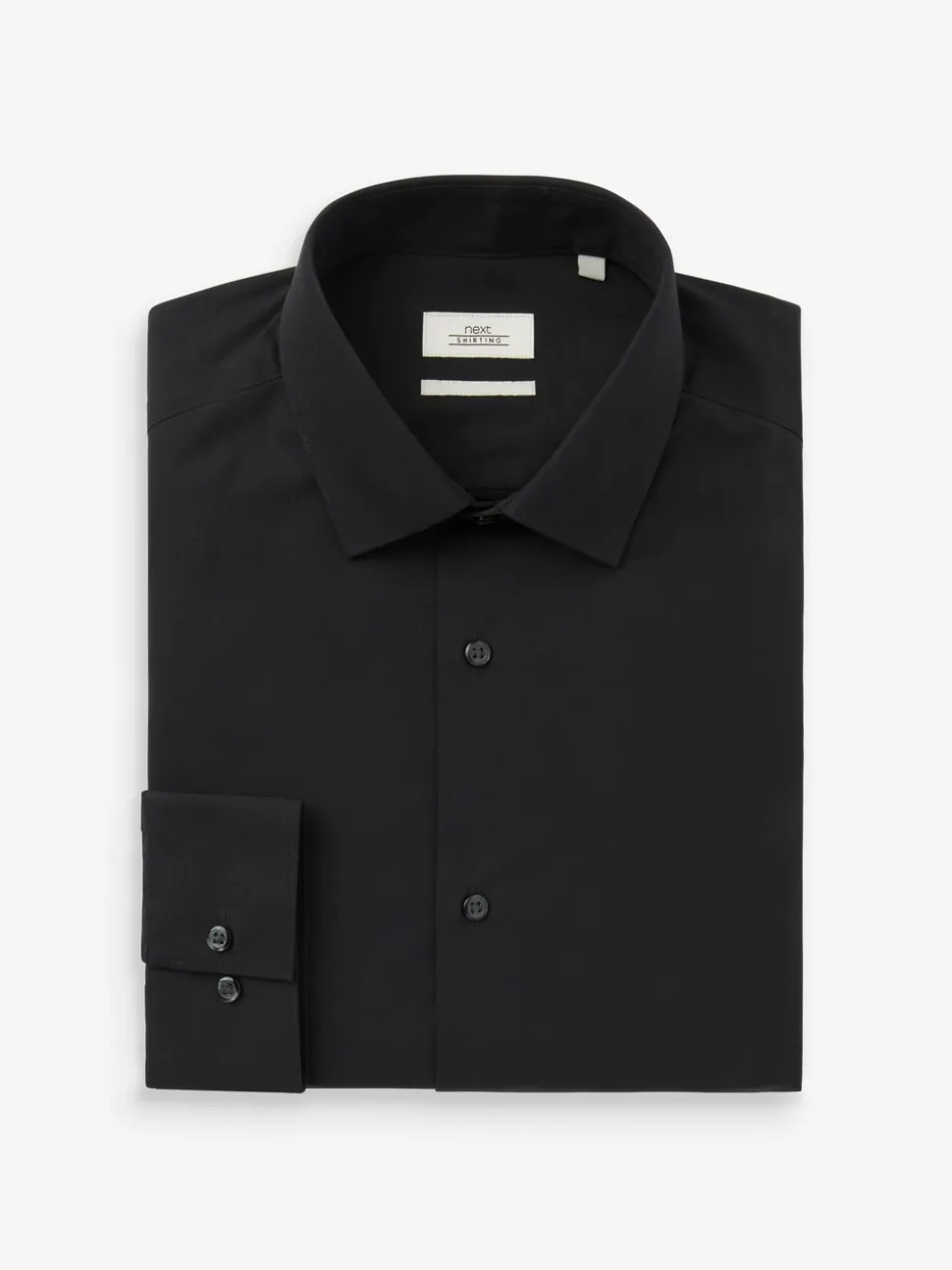 Zwart - Slim Fit - Strijkvrij net overhemd met enkele manchet