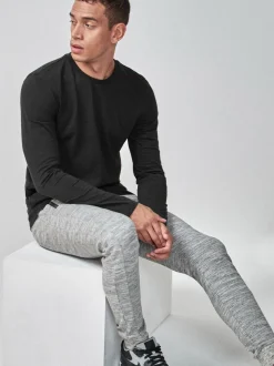 Zwart - Slim Fit - T-shirt met lange mouwen en ronde hals