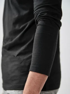 Zwart - Slim Fit - T-shirt met lange mouwen en ronde hals