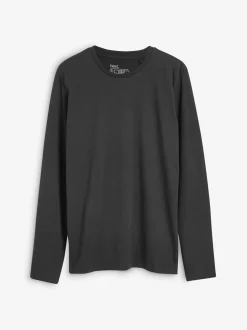 Zwart - Slim Fit - T-shirt met lange mouwen en ronde hals
