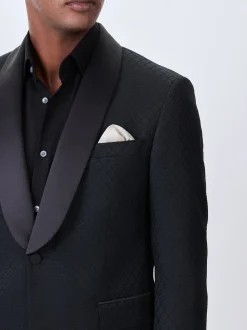 Zwart - Slim Fit Jacquard Tuxedo Suit Jacket