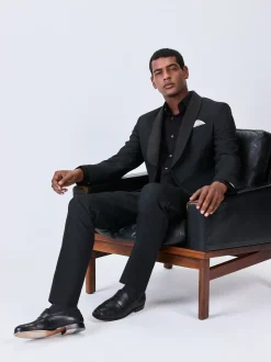 Zwart - Slim Fit Jacquard Tuxedo Suit Jacket