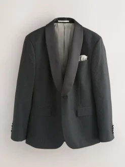 Zwart - Slim Fit Jacquard Tuxedo Suit Jacket