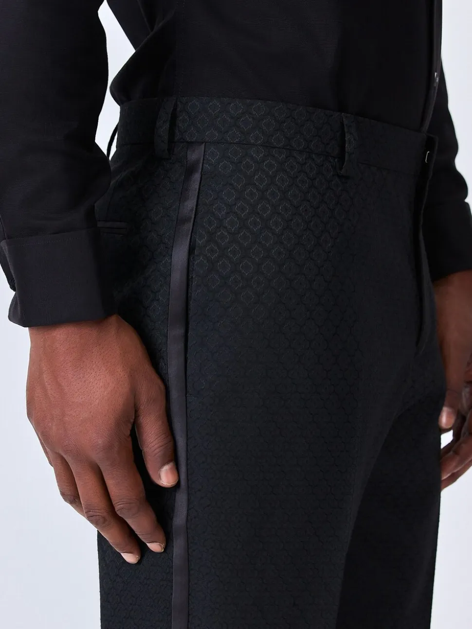 Zwart - Slim Fit Jacquard Suit Trousers