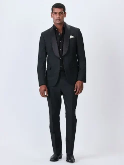 Zwart - Slim Fit Jacquard Suit Trousers
