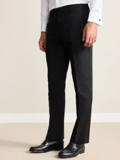 Zwart - Slim Fit Signature Nova Fides 100% Italian Wool Tuxedo Suit Trousers