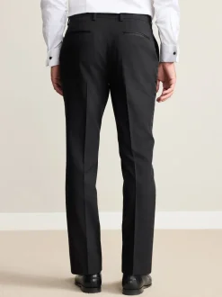 Zwart - Slim Fit Signature Nova Fides 100% Italian Wool Tuxedo Suit Trousers
