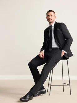 Zwart - Slim Fit Signature Nova Fides 100% Italian Wool Tuxedo Suit Jacket