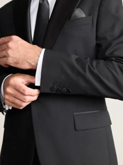 Zwart - Slim Fit Signature Nova Fides 100% Italian Wool Tuxedo Suit Jacket
