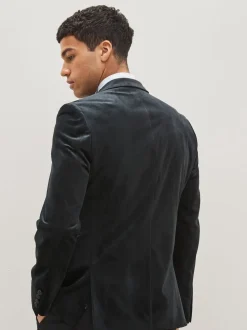 Zwart - Slim-fit fluwelen blazer met dubbele rij knopen