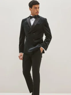 Zwart - Slim-fit fluwelen blazer met dubbele rij knopen
