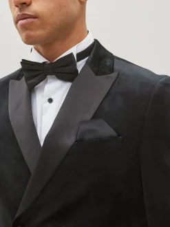 Zwart - Slim-fit fluwelen blazer met dubbele rij knopen