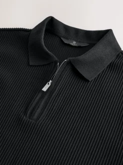 Zwart - Smart poloshirt met textuur en rits