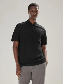 Zwart - Smart poloshirt met textuur en rits