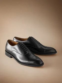 Zwart - Standaard pasvorm - Signature Leather - Oxford schoenen met neusstuk