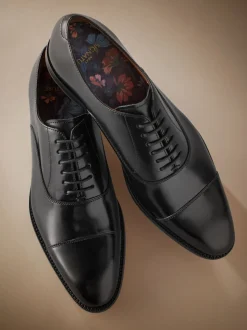 Zwart - Standaard pasvorm - Signature Leather - Oxford schoenen met neusstuk