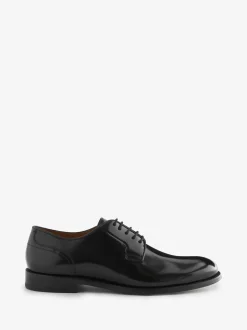 Zwart - Standaard pasvorm - Signature - Derby-schoenen met leren zool