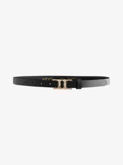 Zwart - Statement, smalle leren riem met gesp