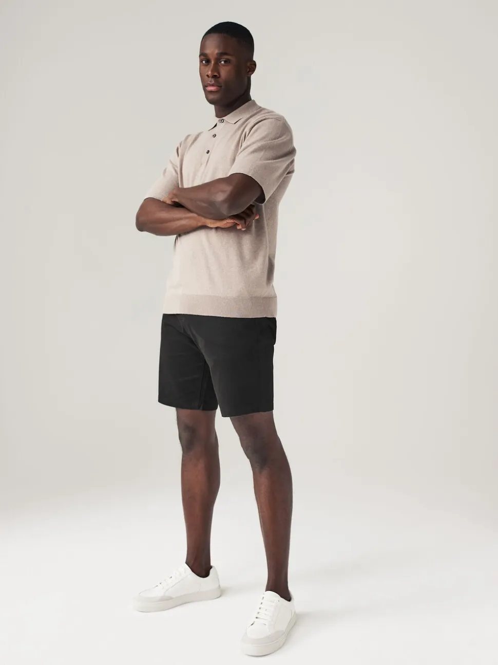Zwart - Straight fit - Chinoshort met stretch