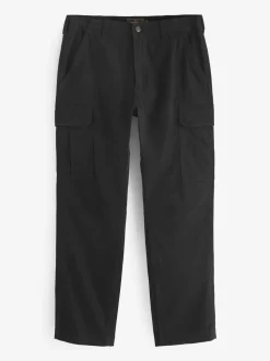 Zwart - Straight fit - Katoenen cargostretchbroek