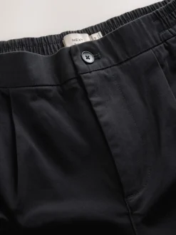 Zwart - Straight fit - Pleated Stretch Chinos Trousers With Elasticated Waist