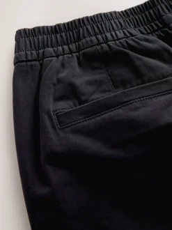 Zwart - Straight fit - Pleated Stretch Chinos Trousers With Elasticated Waist