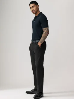 Zwart - Straight fit - Zachte chino met riem