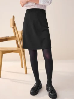 Zwart - Stretchkokerrok van jersey met elastische taille voor senioren (9-18jr)