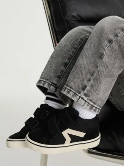 Zwart - Suède hoge sneakers met klittenbandsluiting