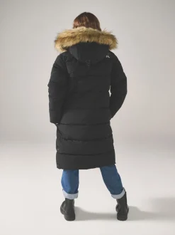 Zwart - Superdry - Everest lange gewatteerde jas