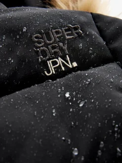 Zwart - Superdry - Everest lange gewatteerde jas