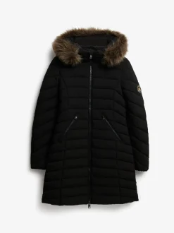 Zwart - Superdry Fuji Faux Hood Mid Length Coat