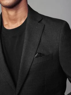 Zwart - Tailored fit - Colbert van wolmix met textuur