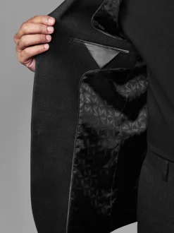 Zwart - Tailored fit - Colbert van wolmix met textuur