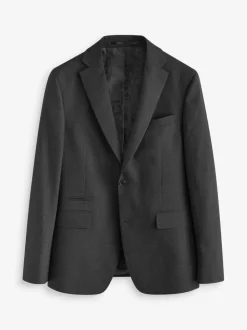 Zwart - Tailored fit - Colbert van wolmix met textuur