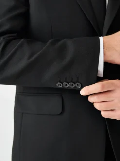 Zwart - Tailored fit - Kostuum met textuur: colbert