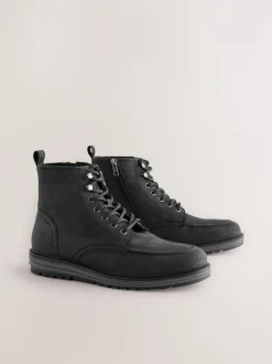 Zwart - Tall Leather Apron Toe Boots