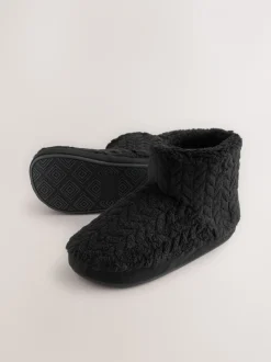 Zwart - Textured Fleece Boot Slippers