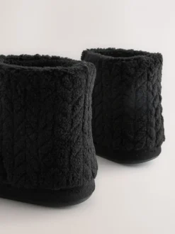 Zwart - Textured Fleece Boot Slippers