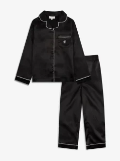 Zwart - The Little Tailor Satijnen Kinder Kerstmis Pyjama's met Knoopsluiting