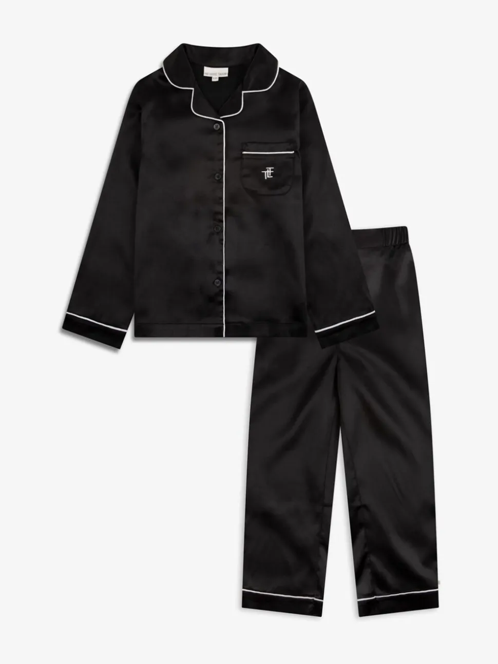 Zwart - The Little Tailor Satijnen Kinder Kerstmis Pyjama's met Knoopsluiting