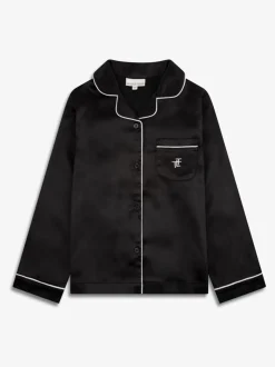 Zwart - The Little Tailor Satijnen Kinder Kerstmis Pyjama's met Knoopsluiting