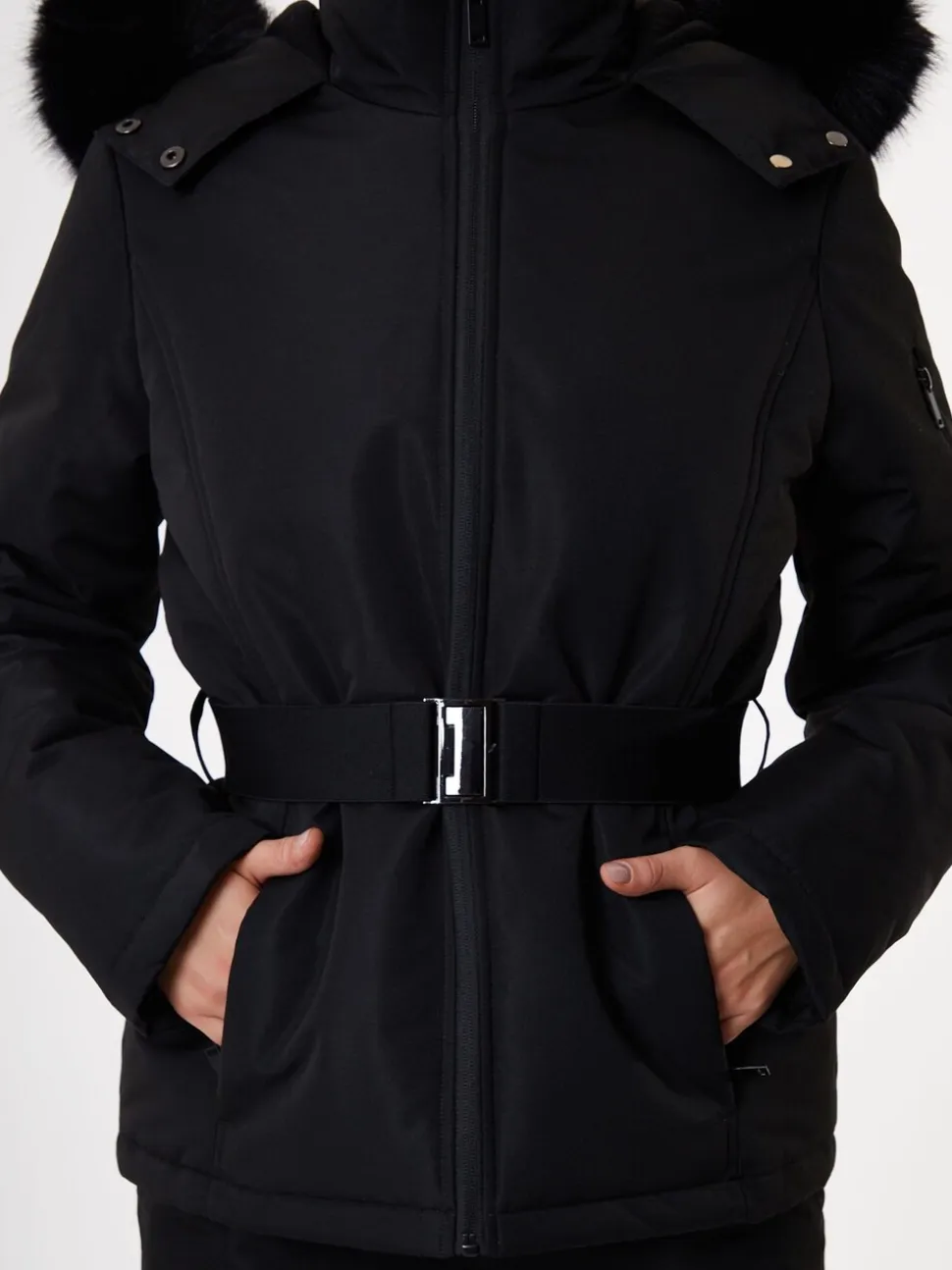Zwart - Threadbare - Gewatteerde ski-jas met riem