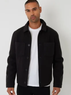 Zwart - Threadbare - Gewatteerd shacket met knopen van imitatie wol
