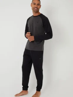 Zwart - Threadbare - Pyjamaset van gemengde stoffen met lange mouwen