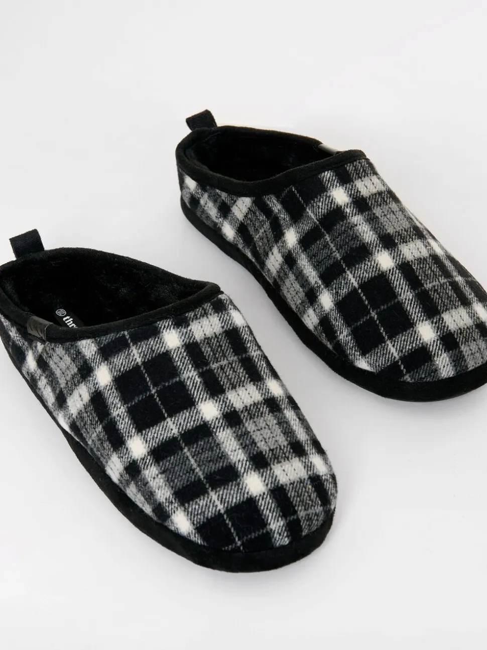 Zwart - Threadbare Check Faux Fur Lined Mule Slippers
