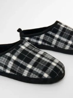 Zwart - Threadbare Check Faux Fur Lined Mule Slippers